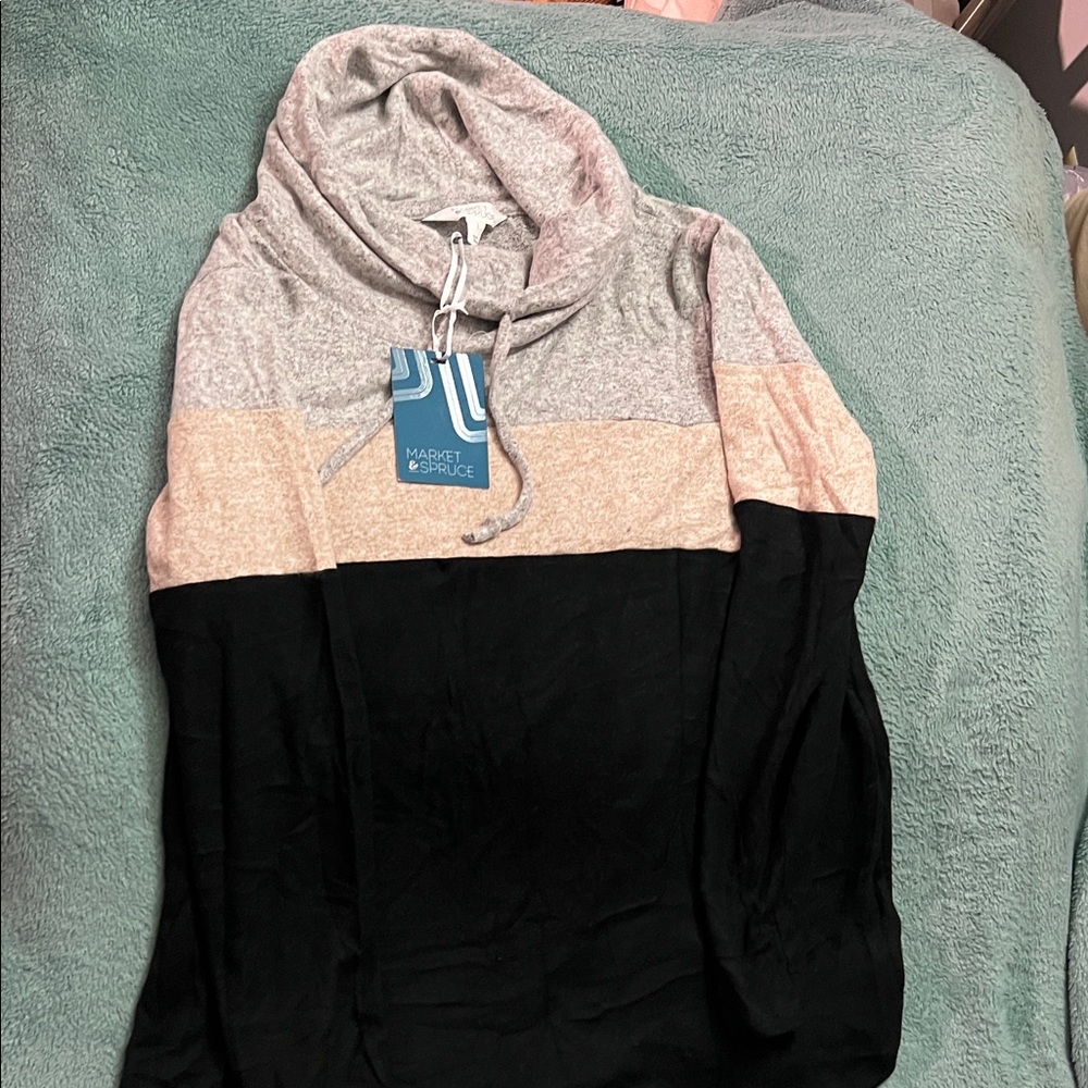 NWT Market & Spruce Women's Colorblock Hoodie Sweater - Gray